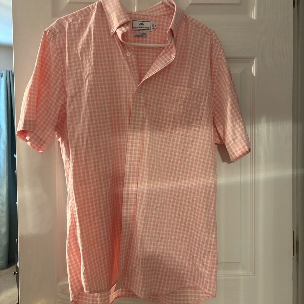 Southern Tide Light Pink Checkered Short Sleeve Shirt men’s medium